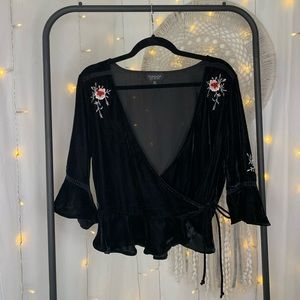 Black embroidered Top Shop shirt size 10